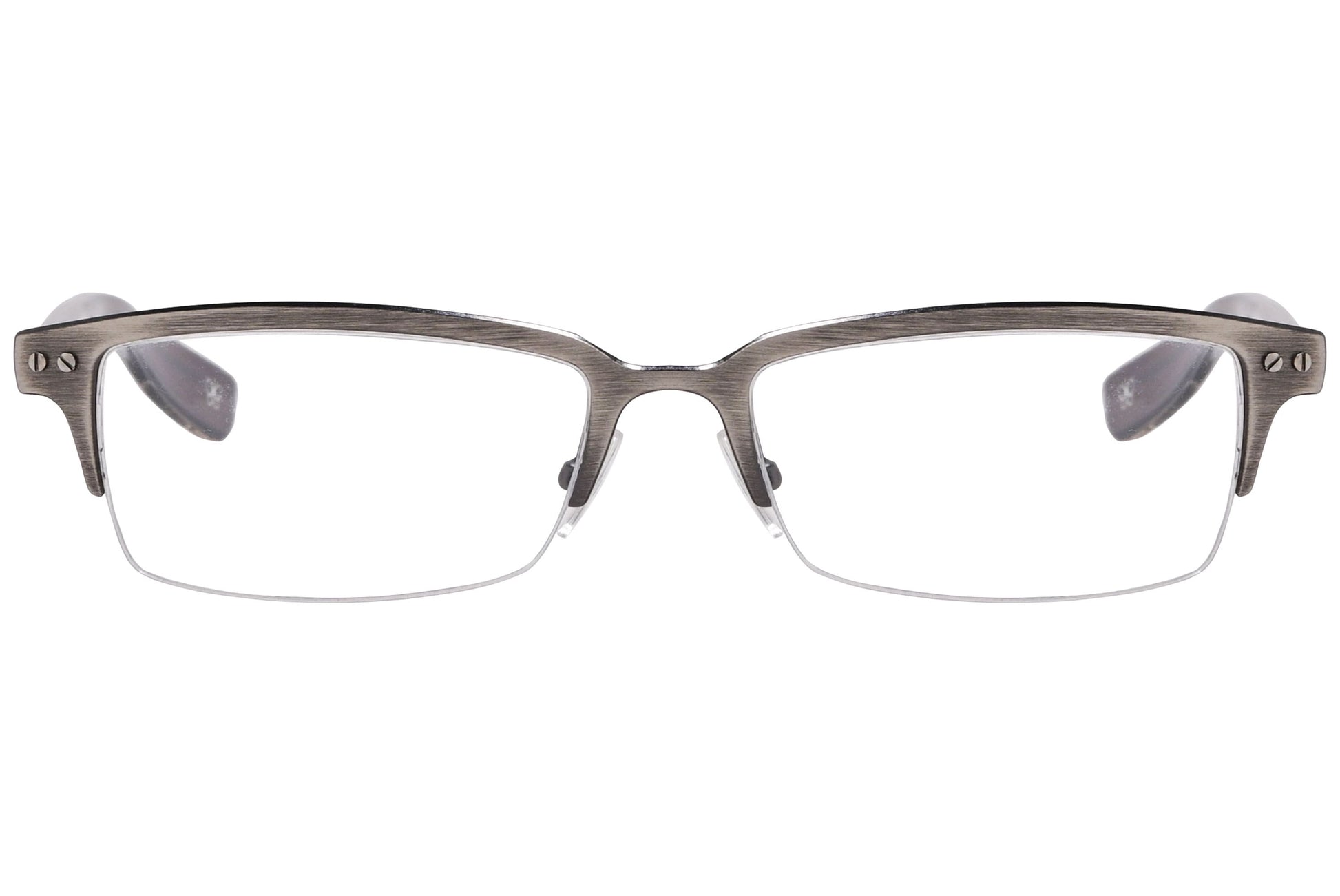 Bottega Veneta Rectangle Gray Eyeglasses Frame Viewed From Front Angle.