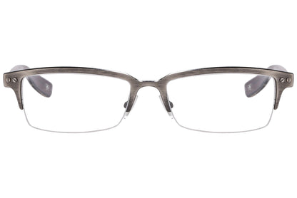 Bottega Veneta Rectangle Gray Eyeglasses Frame Viewed From Front Angle.