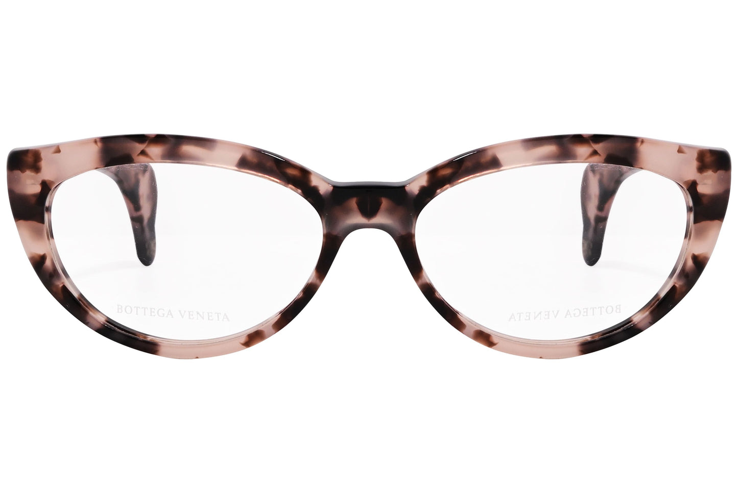 Bottega Veneta Cat-Eye Tortoise Eyeglasses Frame Viewed From Front Angle.