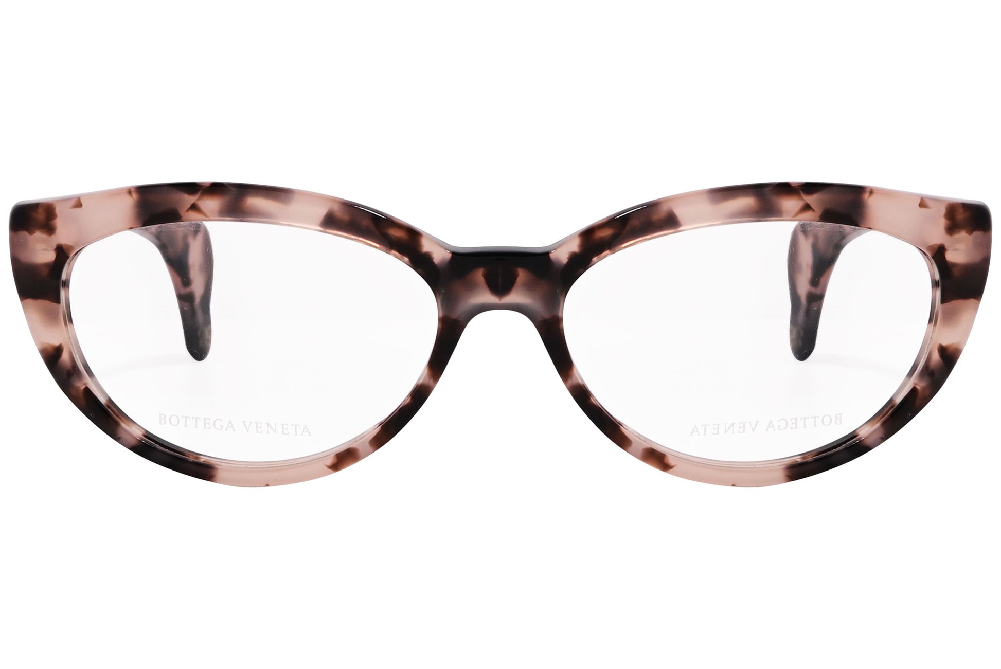 Bottega Veneta Cat-Eye Tortoise Eyeglasses Frame Viewed From Front Angle.