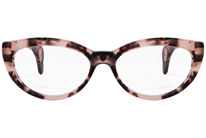 Bottega Veneta Cat-Eye Tortoise Eyeglasses Frame Viewed From Front Angle.