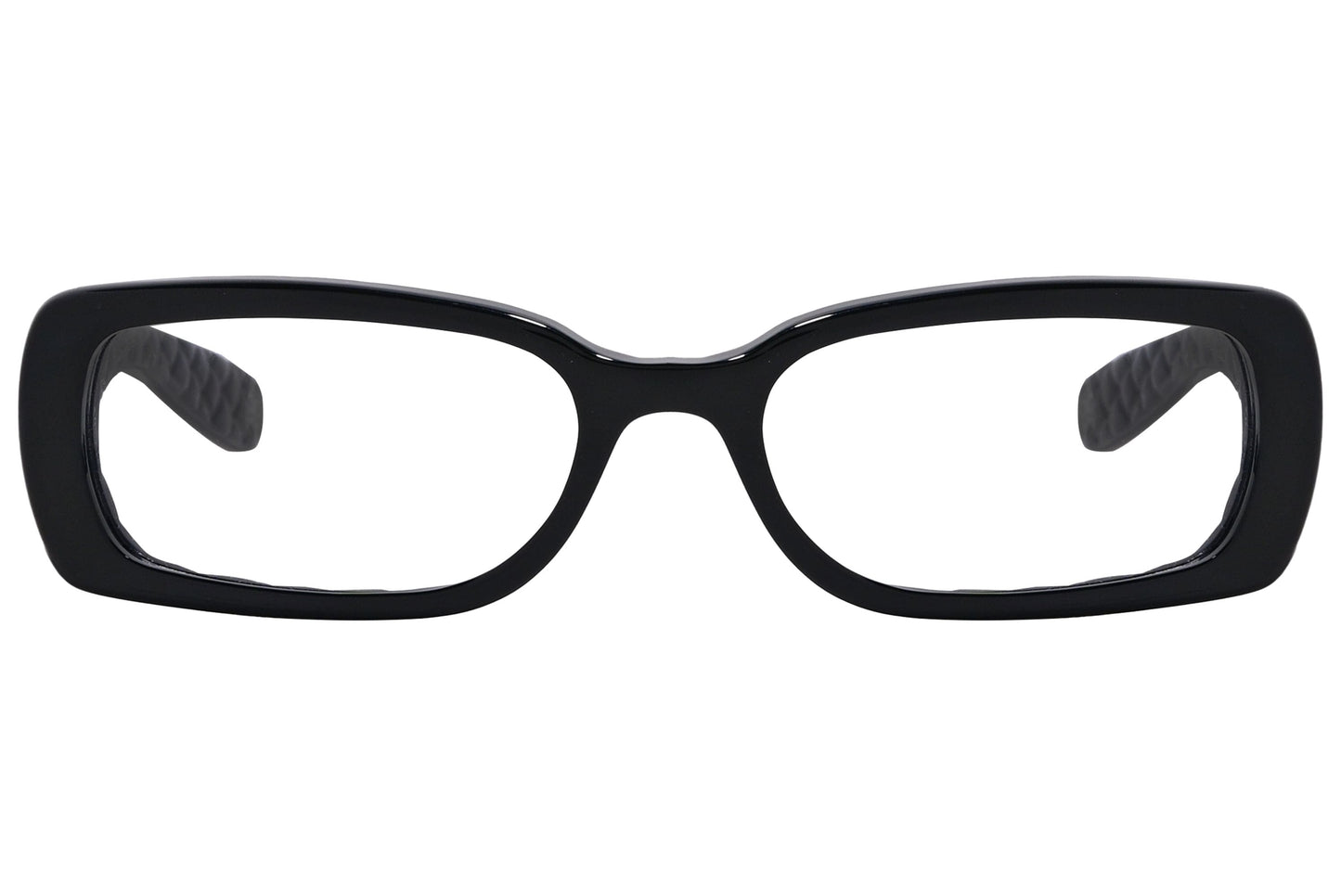 Bottega Veneta Rectangle Black Eyeglasses Frame Viewed From Front Angle.