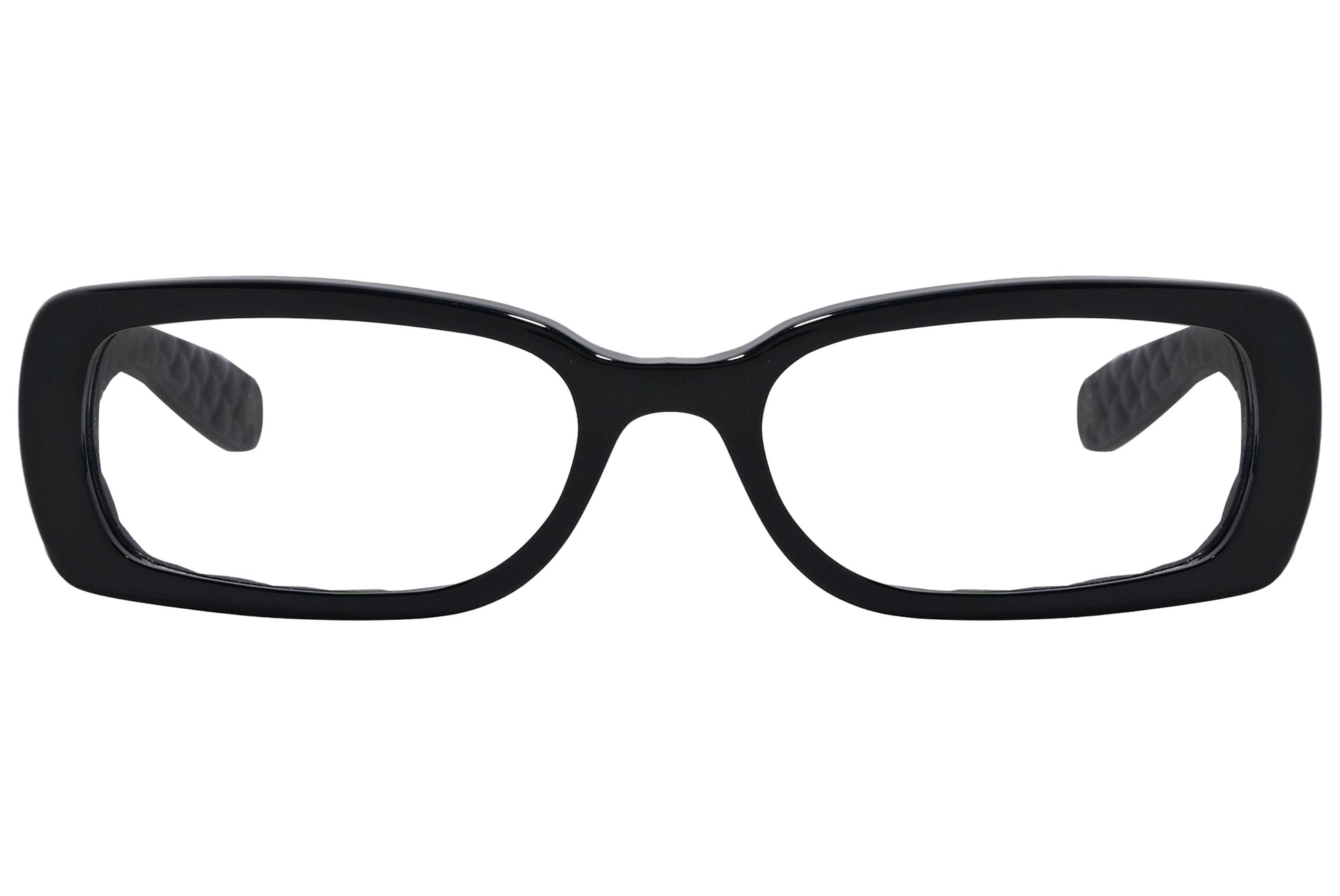 Bottega Veneta Rectangle Black Eyeglasses Frame Viewed From Front Angle.