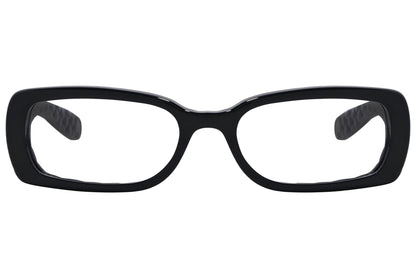 Bottega Veneta Rectangle Black Eyeglasses Frame Viewed From Front Angle.