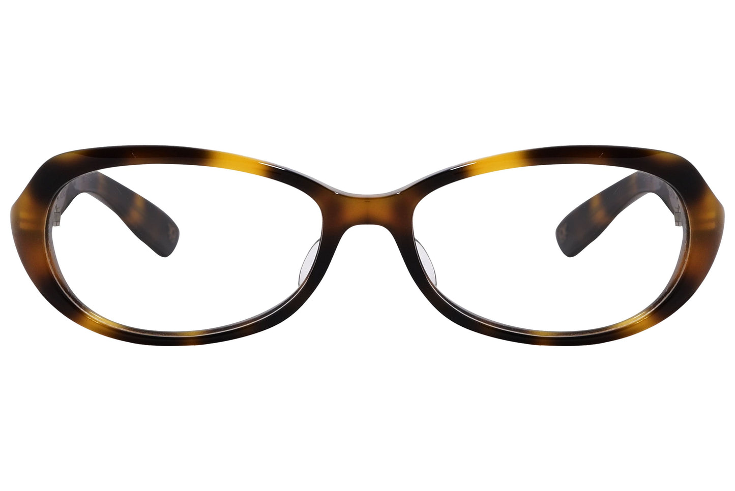 Bottega Veneta Oval Tortoise Eyeglasses Frame Viewed From Front Angle.