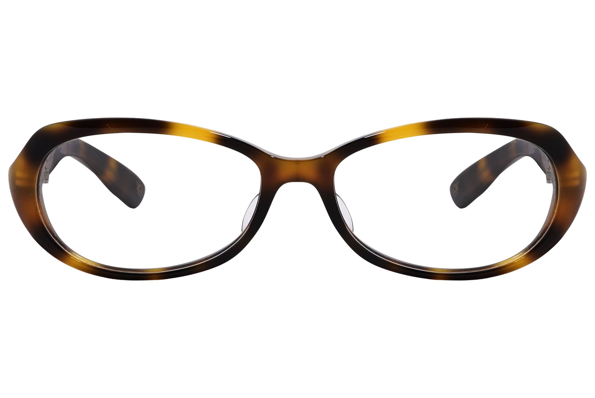 Bottega Veneta Oval Tortoise Eyeglasses Frame Viewed From Front Angle.