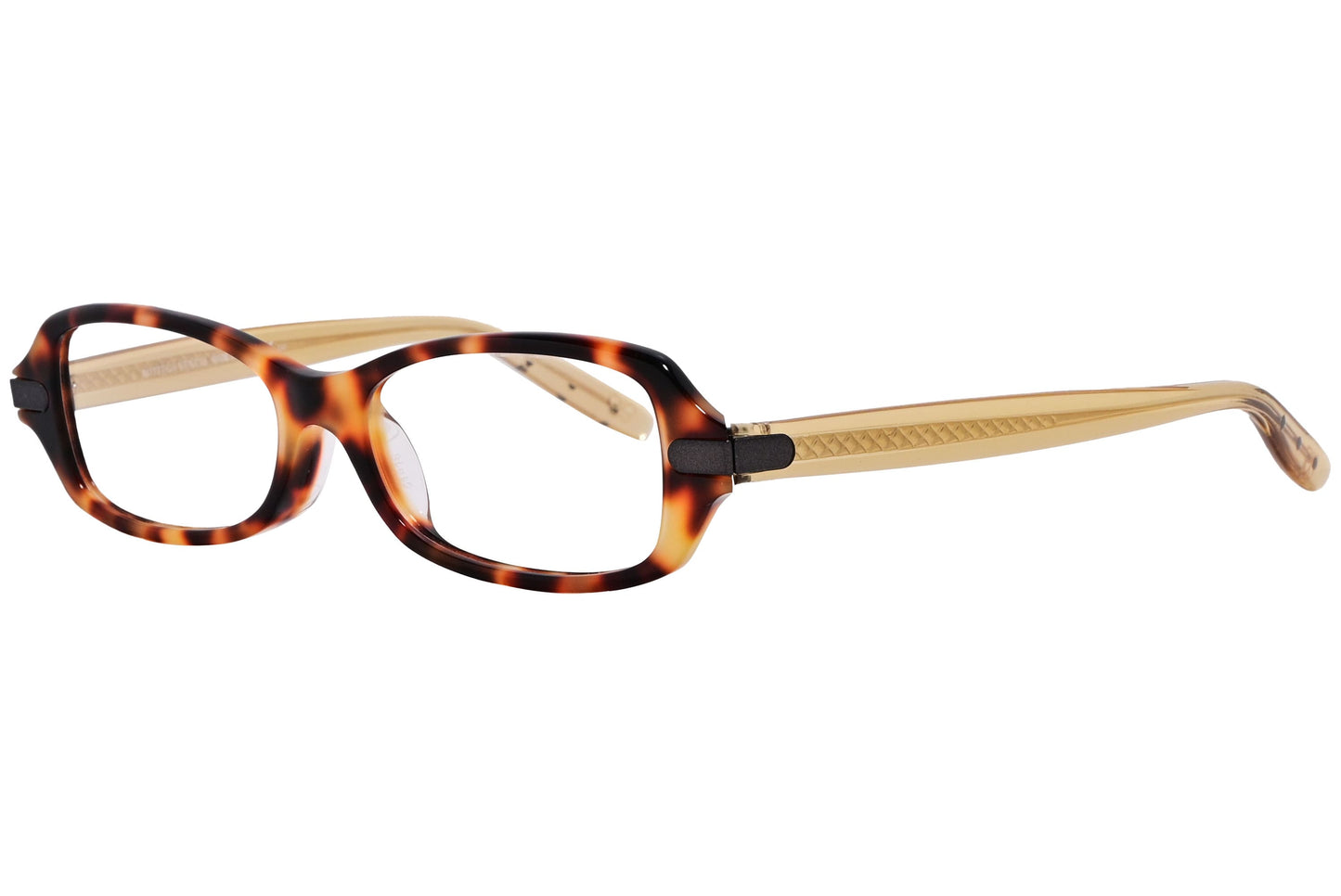 Bottega Veneta Rectangle Tortoise Eyeglasses Frame Viewed From A 45-Degree Angle.