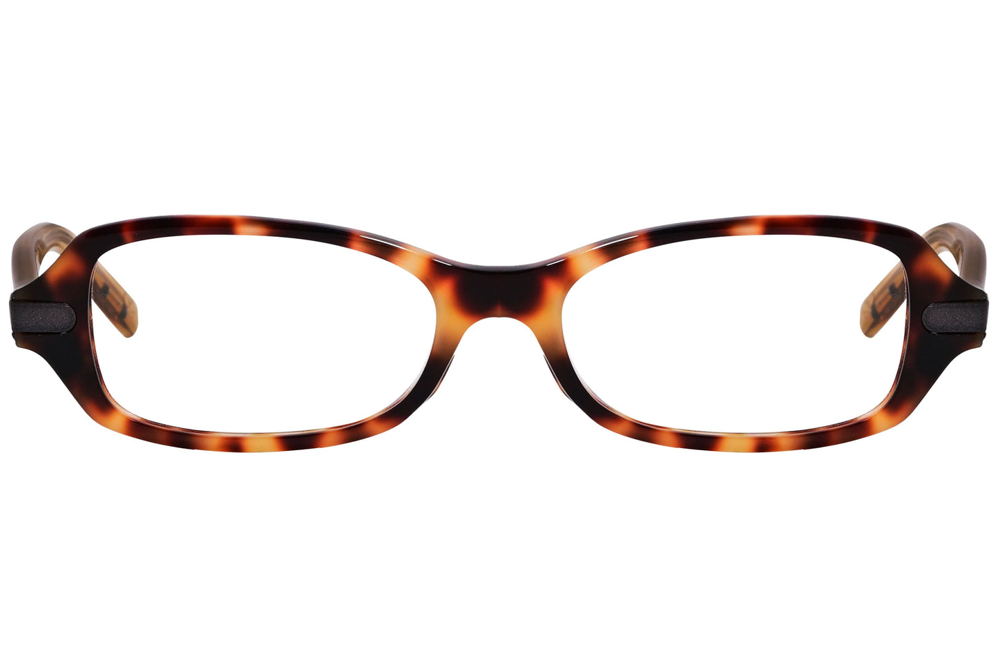 Bottega Veneta Rectangle Tortoise Eyeglasses Frame Viewed From Front Angle.