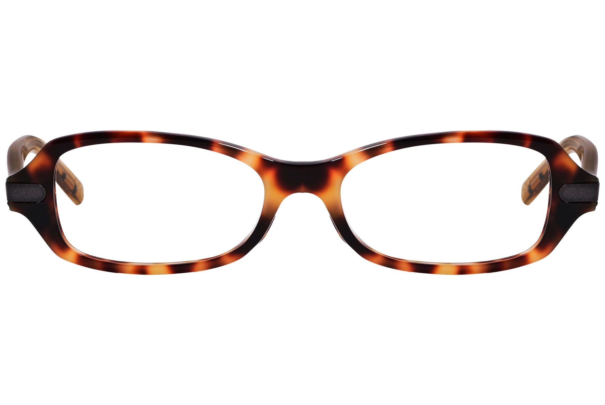 Bottega Veneta Rectangle Tortoise Eyeglasses Frame Viewed From Front Angle.