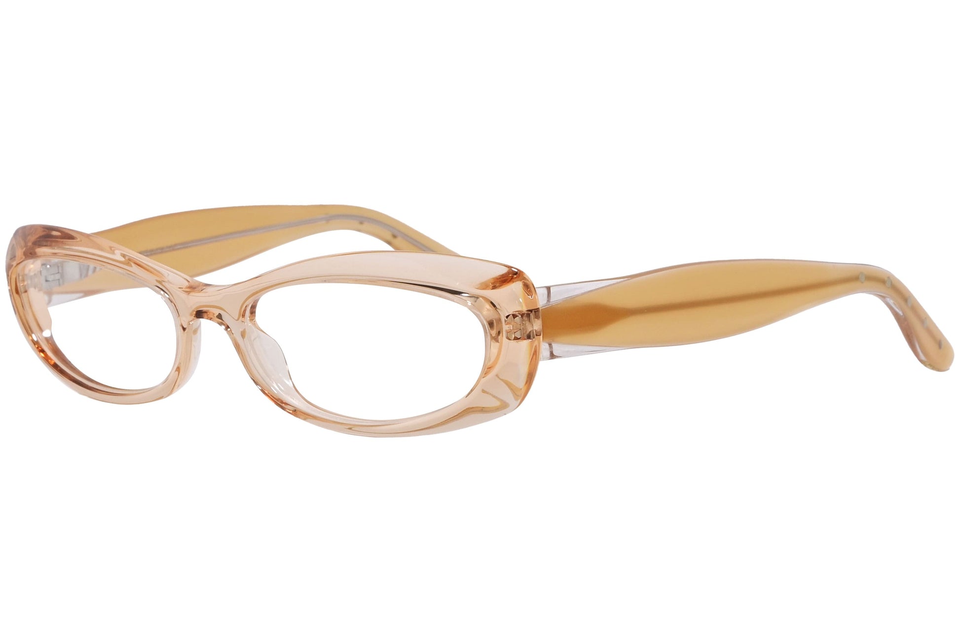 Bottega Veneta Oval Orange Eyeglasses Frame Viewed From A 45-Degree Angle.