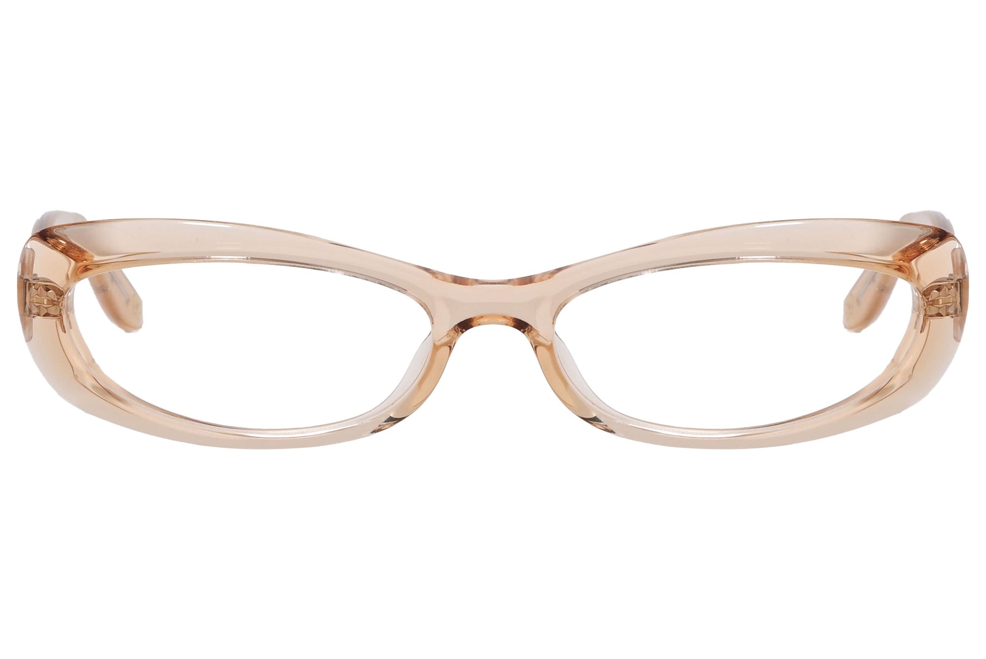 Bottega Veneta Oval Orange Eyeglasses Frame Viewed From Front Angle.