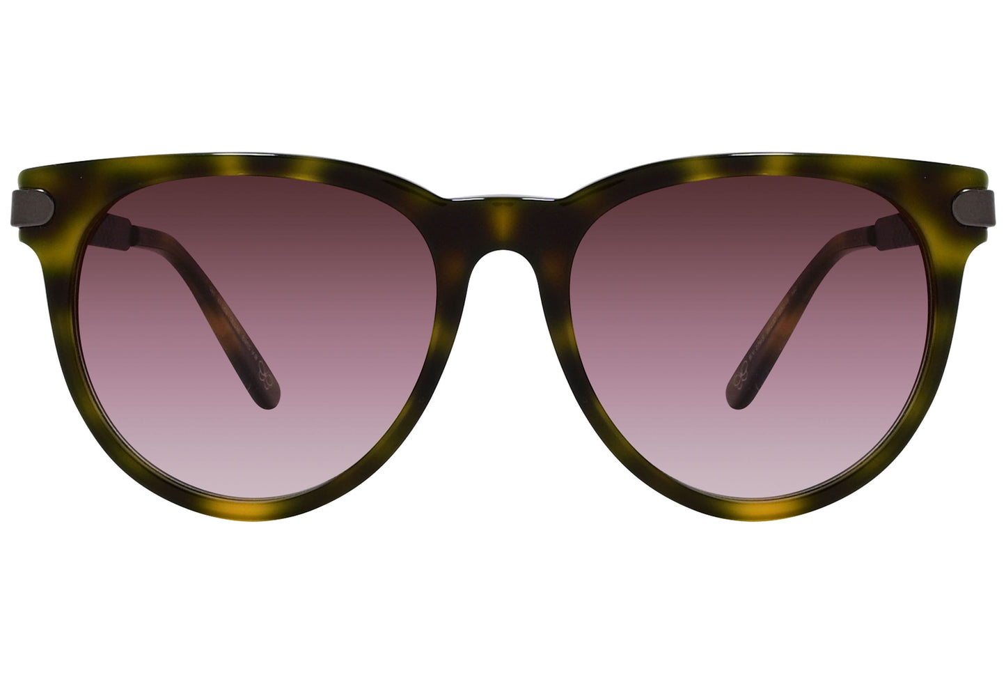 Bottega Veneta Tortoise Color Oval Sunglasses Viewed From Front Angle.