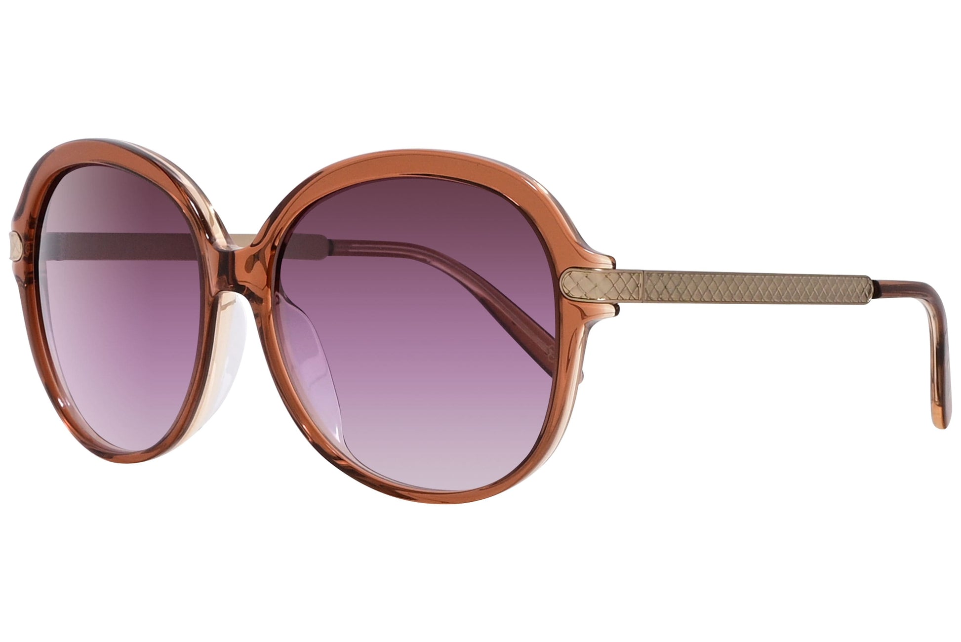 Bottega Veneta Pink Color Round Sunglasses Viewed From A 45-Degree Angle.