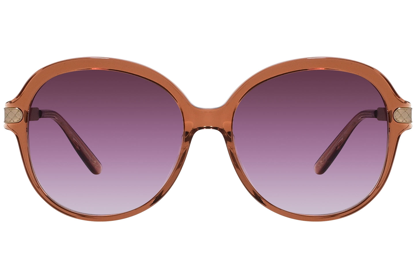 Bottega Veneta Pink Color Round Sunglasses Viewed From Front Angle.