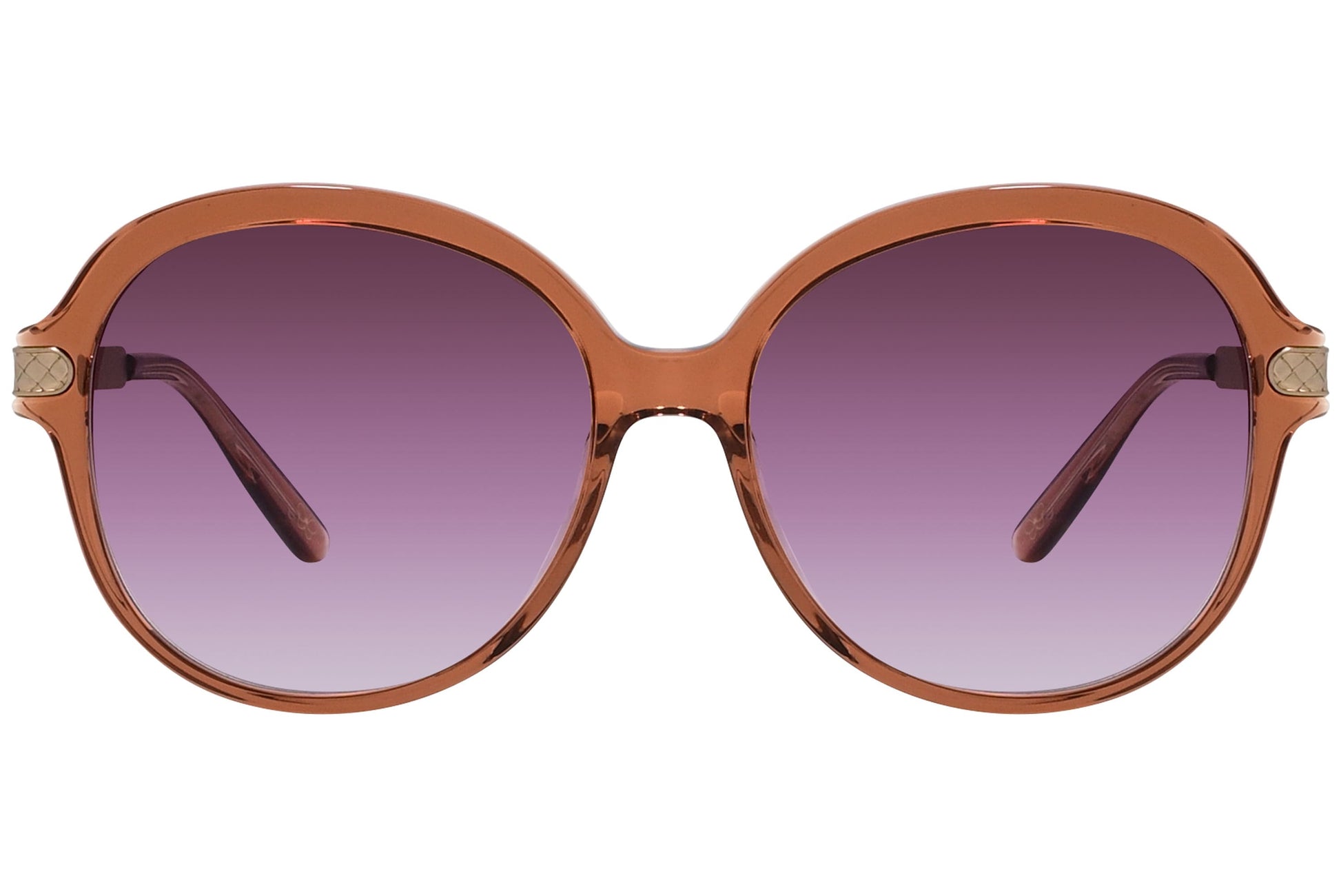 Bottega Veneta Pink Color Round Sunglasses Viewed From Front Angle.