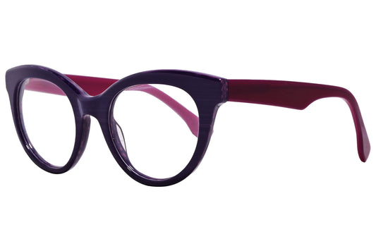 Bs Cat-Eye Purple Eyeglasses Frame Viewed From A 45-Degree Angle.