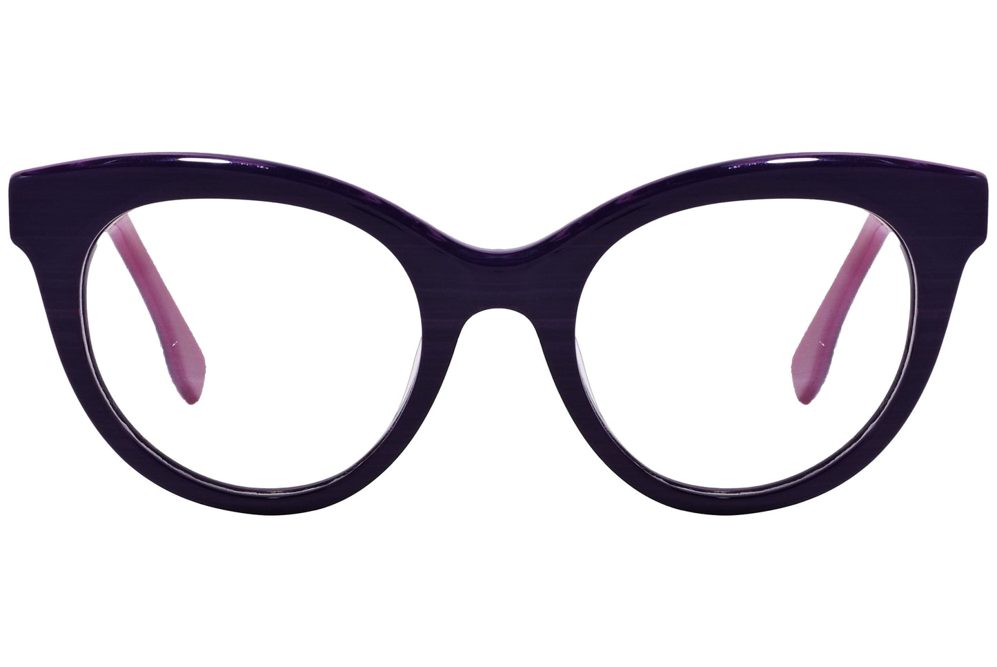 Bs Cat-Eye Purple Eyeglasses Frame Viewed From Front Angle.