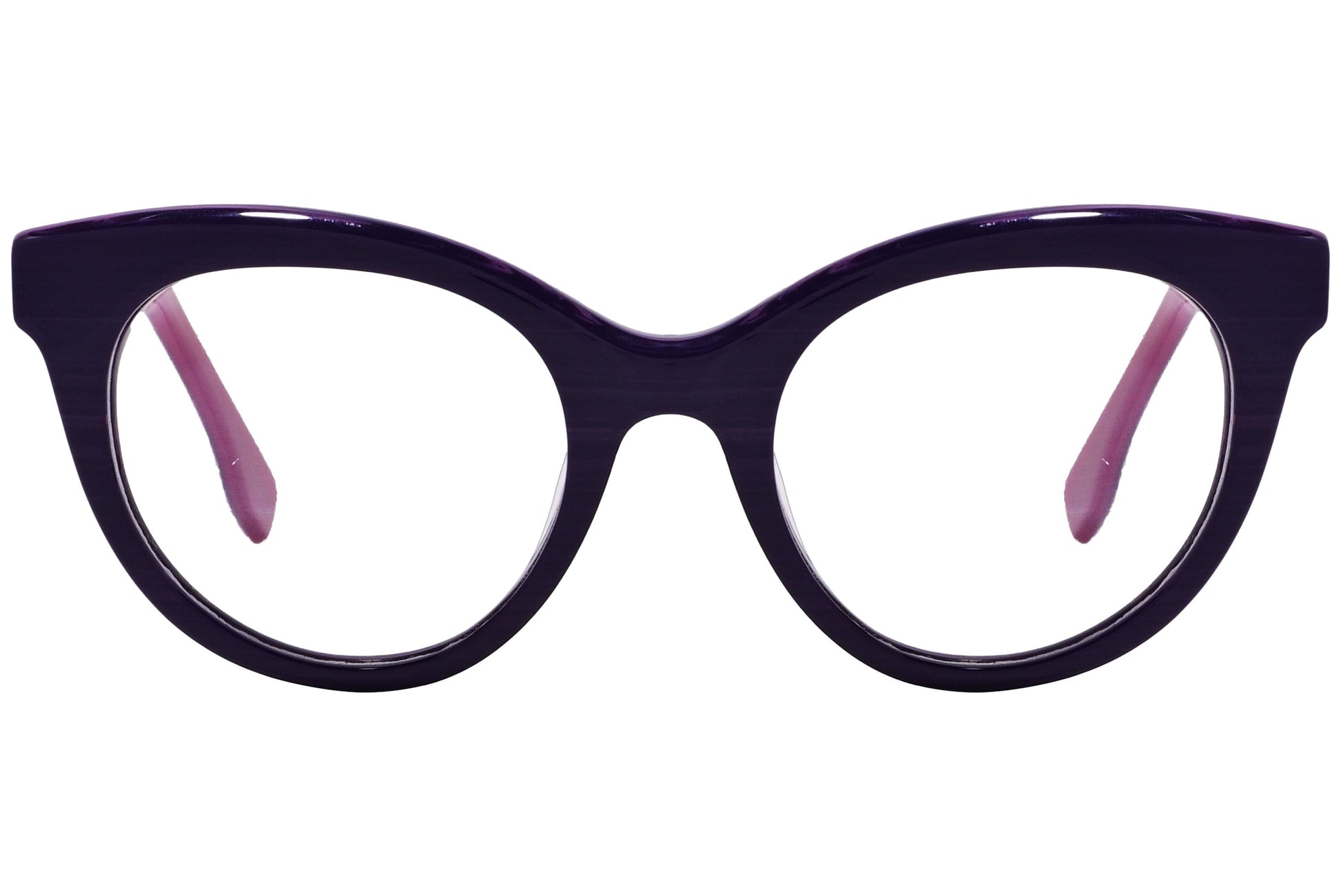 Bs Cat-Eye Purple Eyeglasses Frame Viewed From Front Angle.