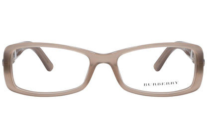 burberry geometric brown eyeglasses frame viewed from front angle.