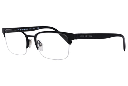 Burberry Rectangle Black Eyeglasses Frame Viewed From A 45-Degree Angle.