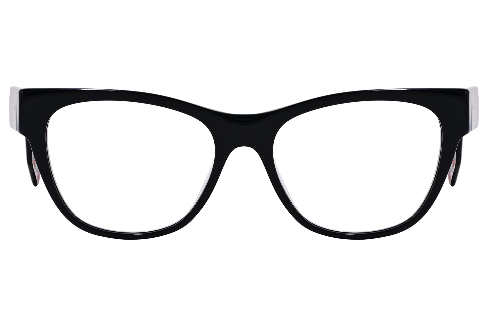 Burberry Rectangle Black Eyeglasses Frame Viewed From Front Angle.