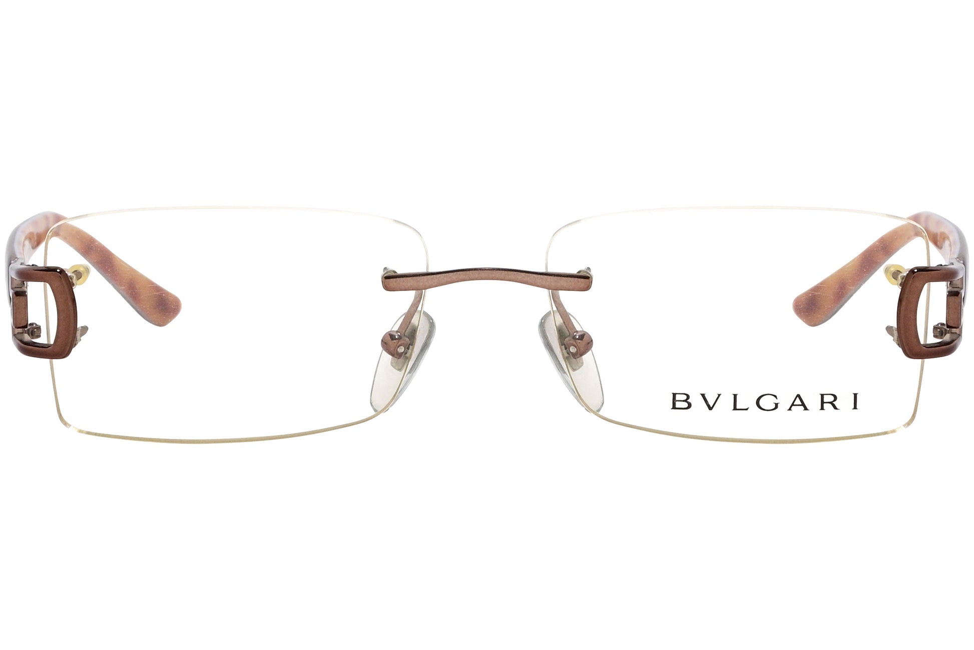 bvlgari rimless bronze eyeglasses frame viewed from Front angle.