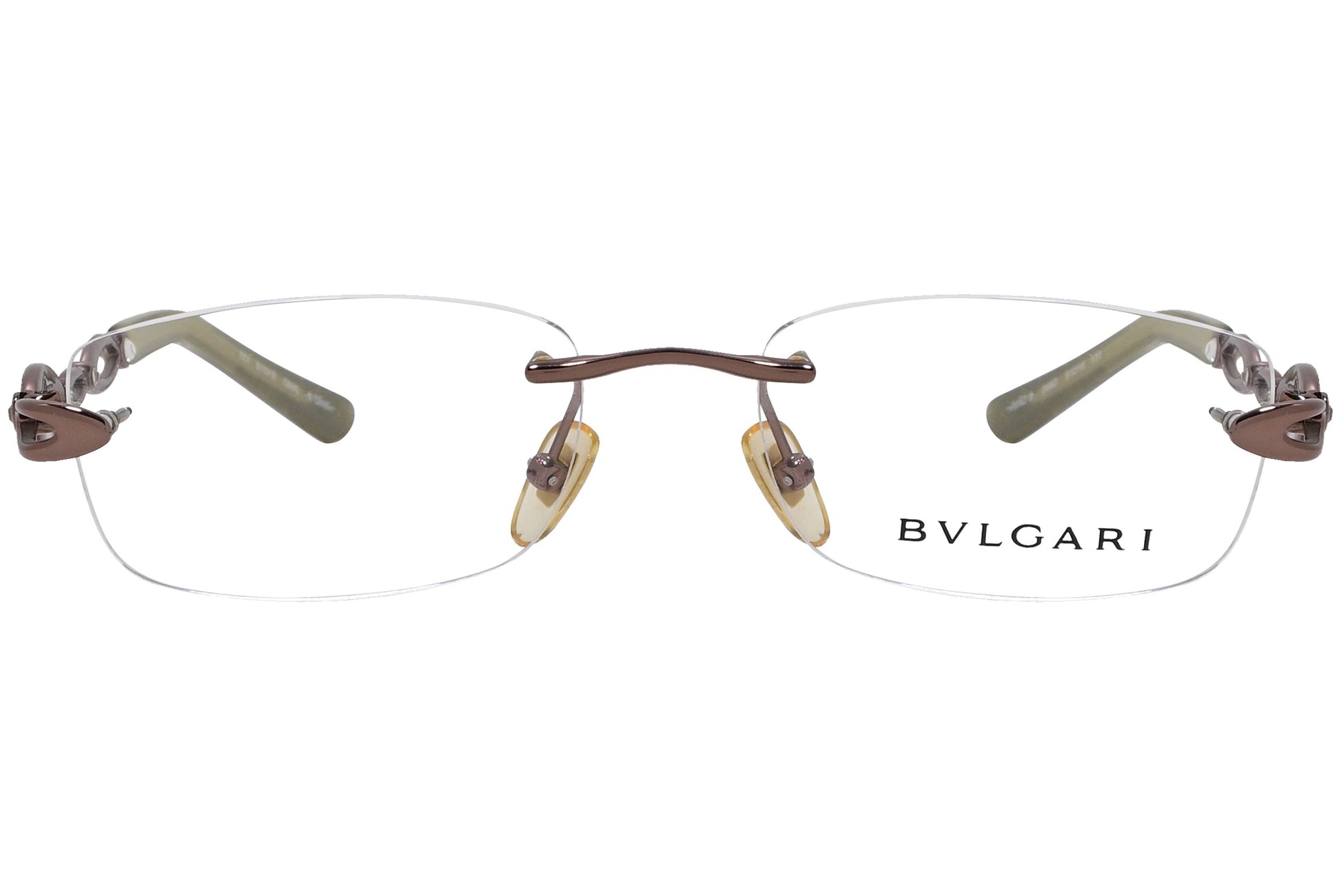 bvlgari rimless bronze eyeglasses frame viewed from Front angle.