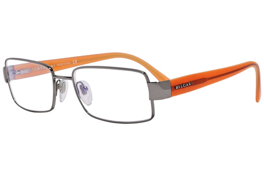 Bvlgari Rectangle Orange Eyeglasses Frame Viewed From A 45-Degree Angle.