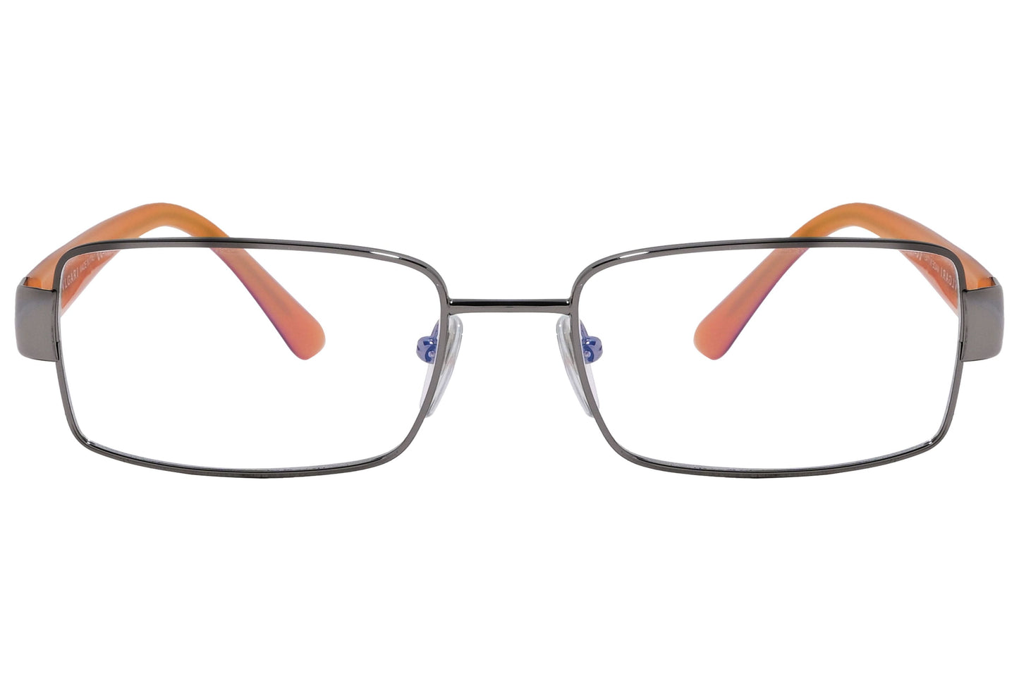 Bvlgari Rectangle Orange Eyeglasses Frame Viewed From Front Angle.