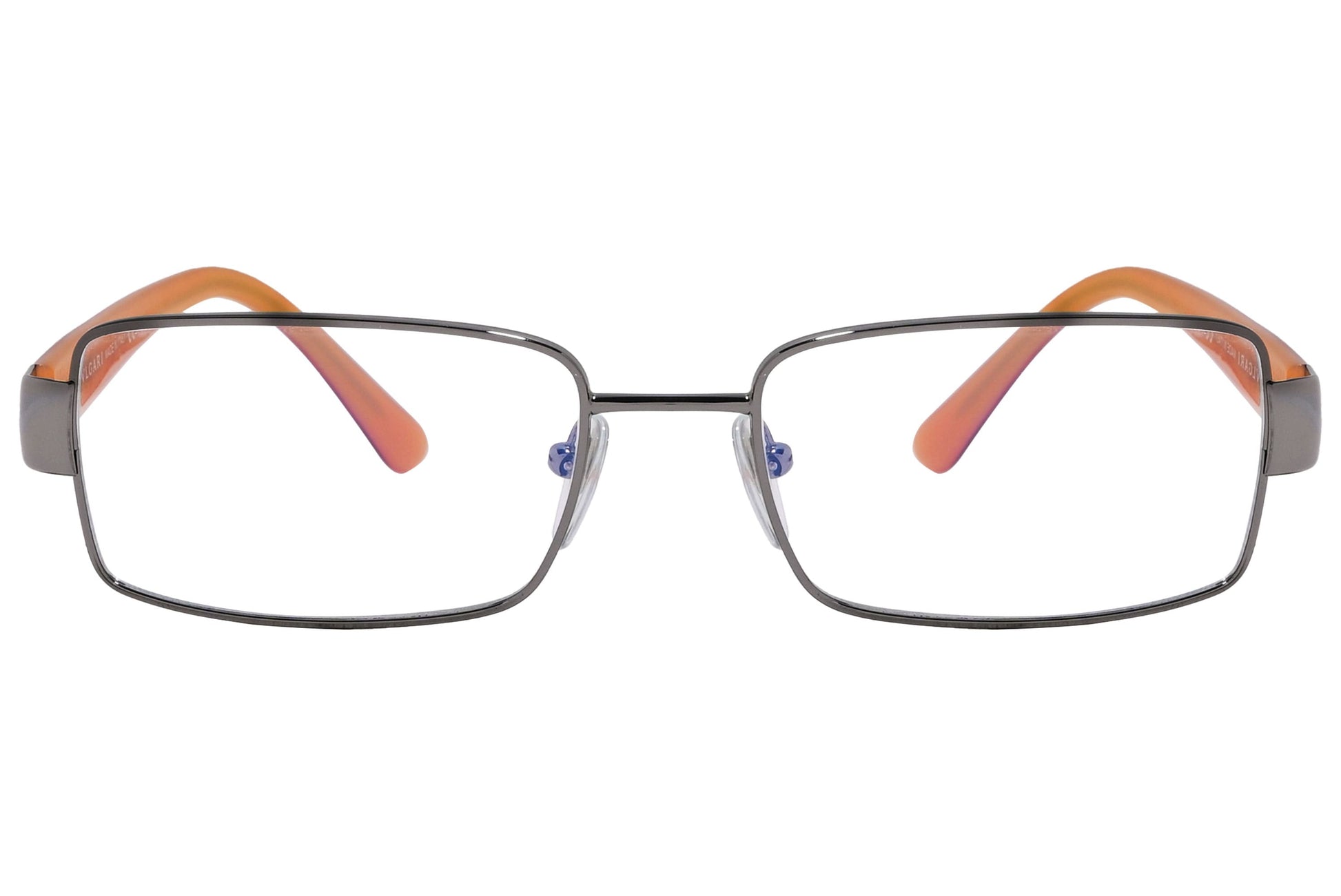 Bvlgari Rectangle Orange Eyeglasses Frame Viewed From Front Angle.