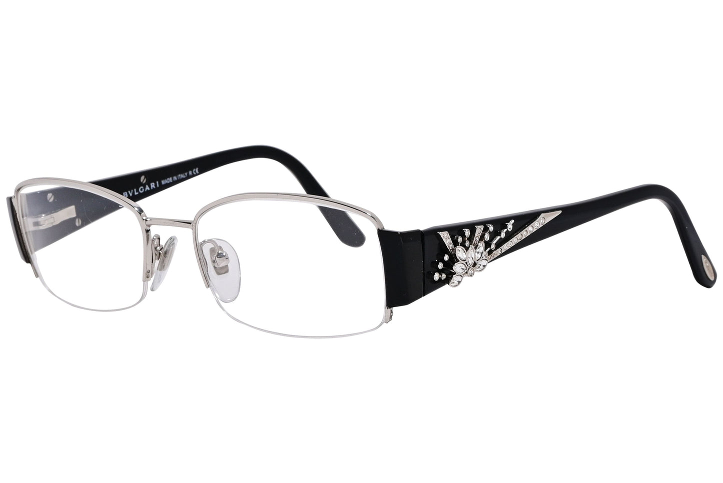 Bvlgari Rectangle Black Eyeglasses Frame Viewed From A 45-Degree Angle.