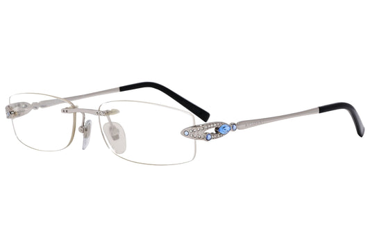 Bvlgari Rectangle Silver Eyeglasses Frame Viewed From A 45-Degree Angle.