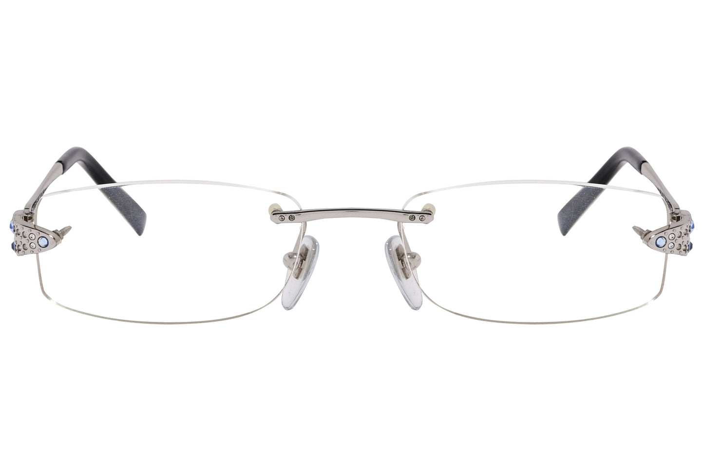 Bvlgari Rectangle Silver Eyeglasses Frame Viewed From Front Angle.