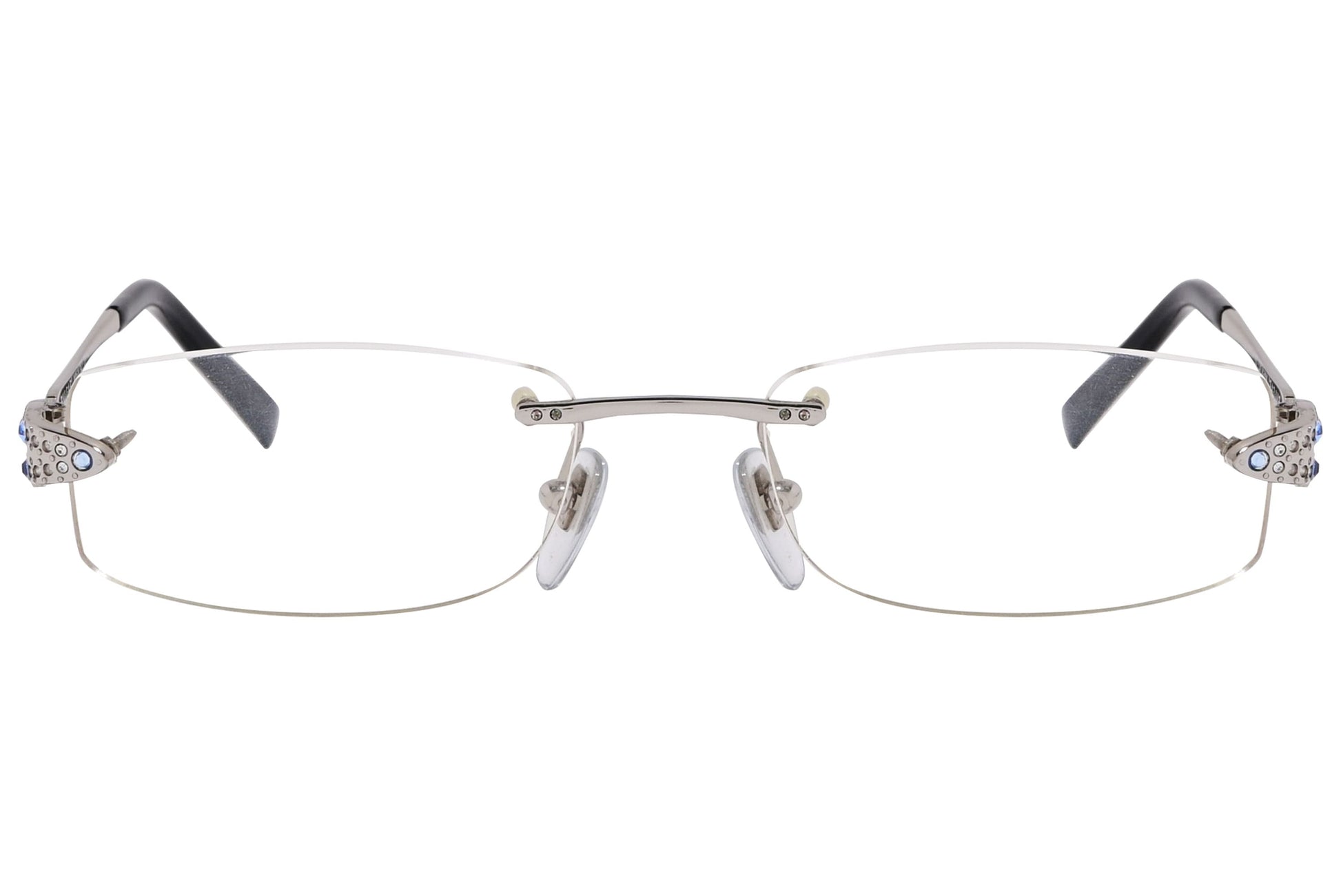 Bvlgari Rectangle Silver Eyeglasses Frame Viewed From Front Angle.