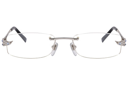 Bvlgari Rectangle Silver Eyeglasses Frame Viewed From Front Angle.