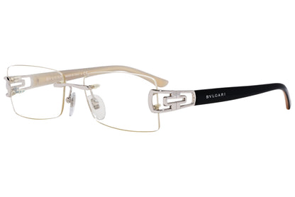 Bvlgari Rectangle Silver Eyeglasses Frame Viewed From A 45-Degree Angle.