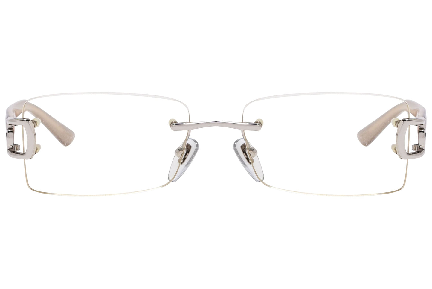 Bvlgari Rectangle Silver Eyeglasses Frame Viewed From Front Angle.