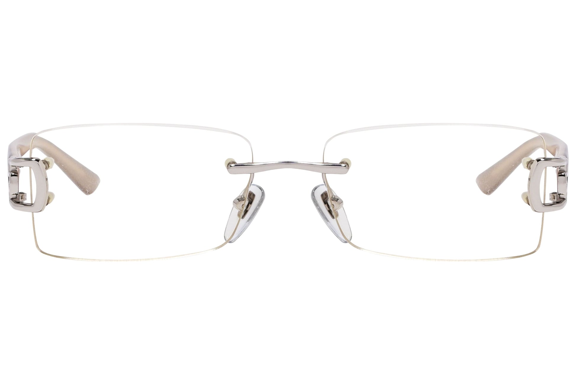 Bvlgari Rectangle Silver Eyeglasses Frame Viewed From Front Angle.