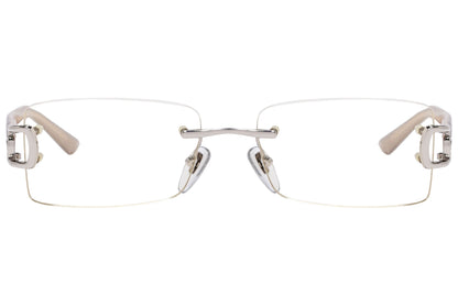 Bvlgari Rectangle Silver Eyeglasses Frame Viewed From Front Angle.