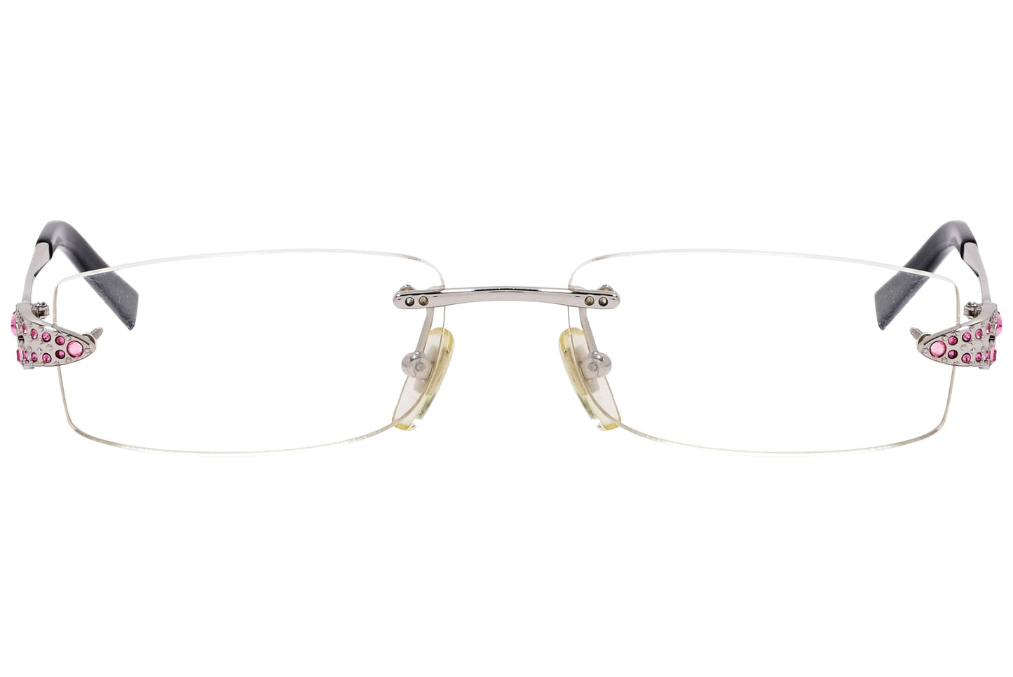 Bvlgari Rectangle Pink Eyeglasses Frame Viewed From Front Angle.