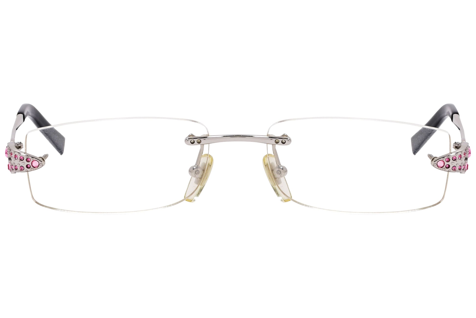 Bvlgari Rectangle Pink Eyeglasses Frame Viewed From Front Angle.