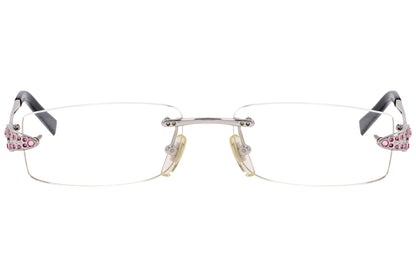 Bvlgari Rectangle Pink Eyeglasses Frame Viewed From Front Angle.