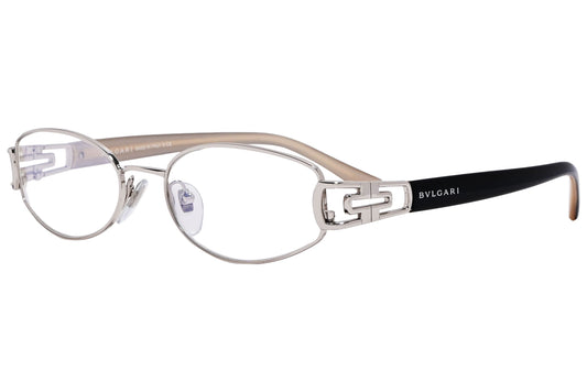 Bvlgari Oval Silver Eyeglasses Frame Viewed From A 45-Degree Angle.