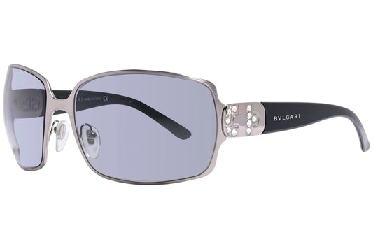 Bvlgari Silver Color Shield Sunglasses Viewed From A 45-Degree Angle.