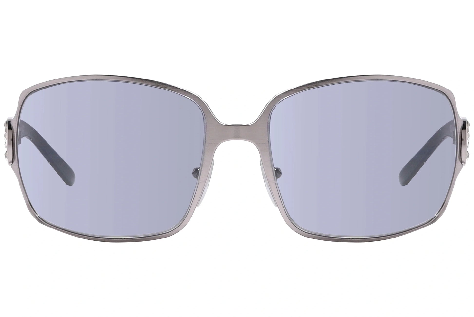 Bvlgari Silver Color Shield Sunglasses Viewed From Front Angle.