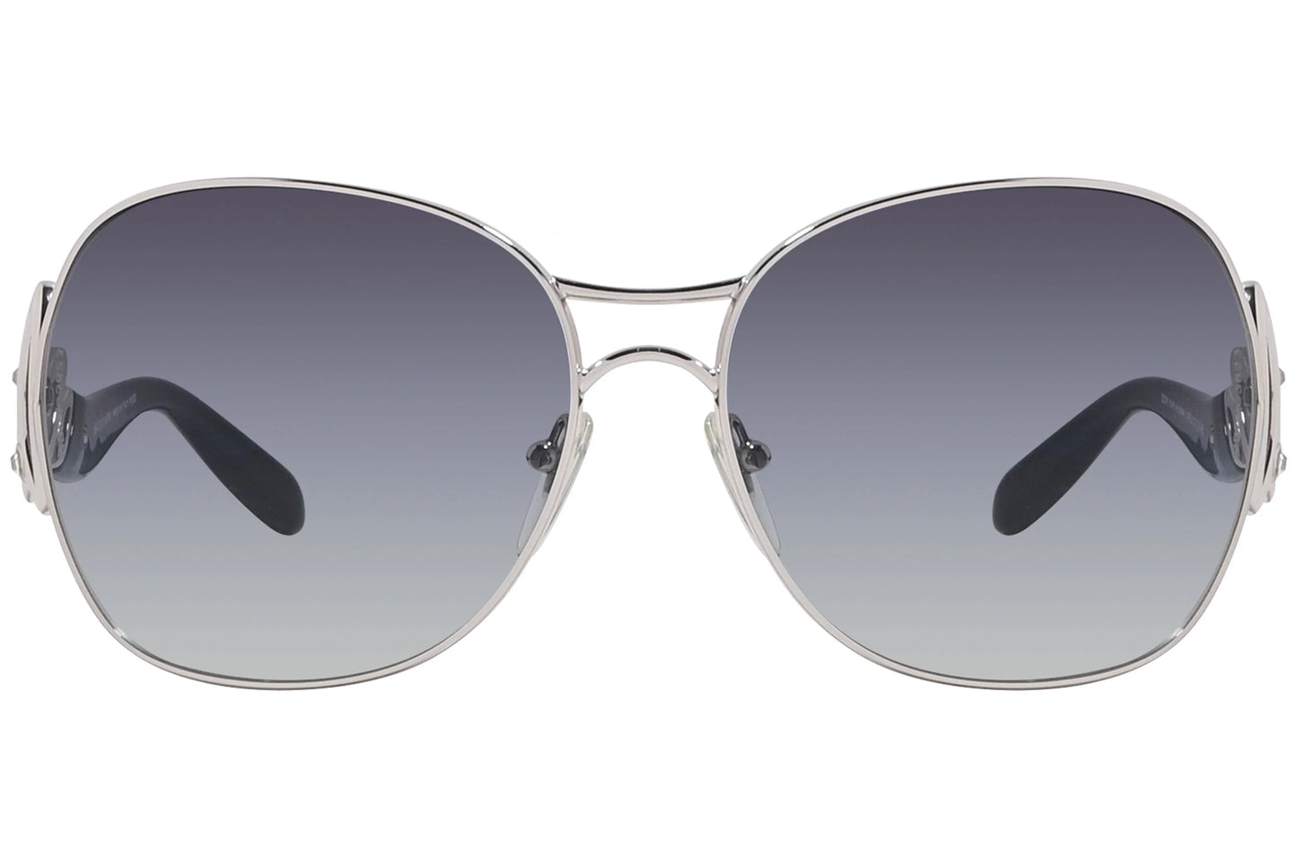 Bvlgari Silver Color Wrap Around Sunglasses Viewed From Front Angle.