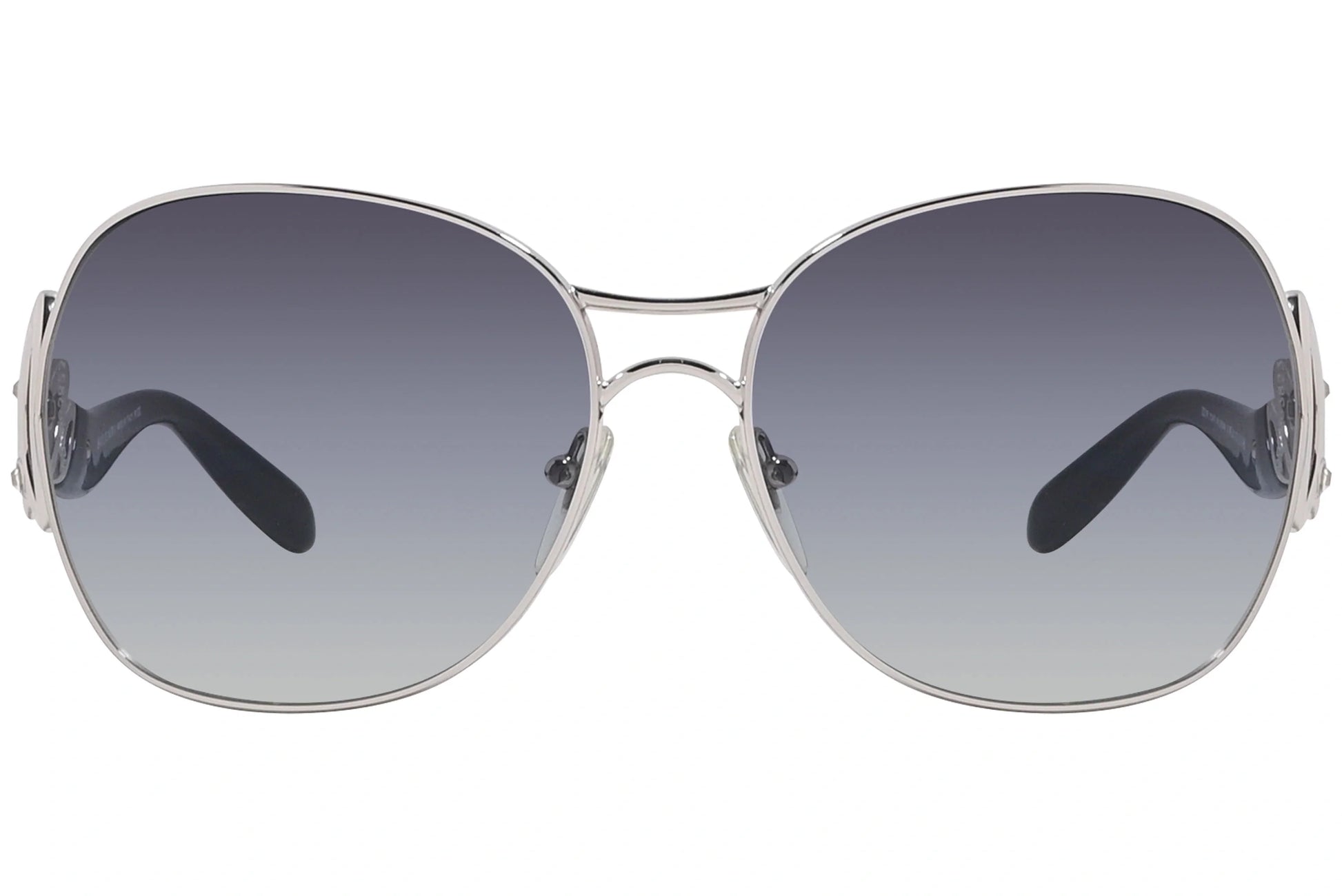 Bvlgari Silver Color Wrap Around Sunglasses Viewed From Front Angle.