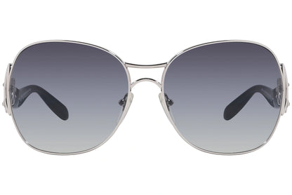 Bvlgari Silver Color Wrap Around Sunglasses Viewed From Front Angle.