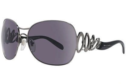 Bvlgari Gray Color Wrap Around Sunglasses Viewed From A 45-Degree Angle.