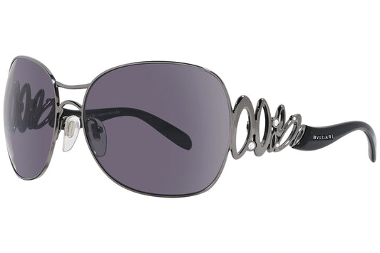 Bvlgari Gray Color Wrap Around Sunglasses Viewed From A 45-Degree Angle.